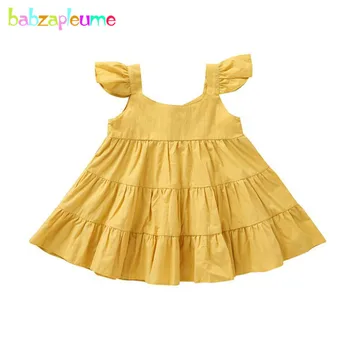 1-6Y Batoľa Oblečenie 2020 Nové Letné Šaty Pevné Roztomilý Princezná Bavlna bez Rukávov Dieťa Dievčatá Žlté Šaty Deti Oblečenie BC1859-1