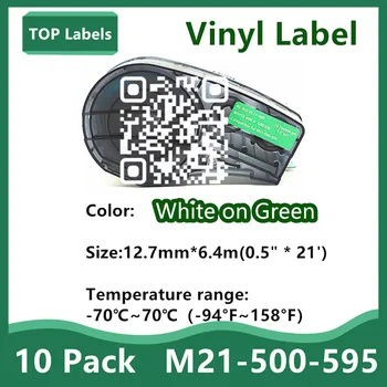 10 Pack Vinyl Označenie Páskou M21-500-595 Páse s nástrojmi Etikety Biela Zelená pre BMP21-PLUS,BMP21 LAB,IDPAL LABPAL Tlačiareň štítkov 0.5