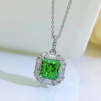 100% 925 Sterling Silver 2 Carat Emerald Vysoko Uhlíkovej Diamantový Náhrdelník Prívesok Pre Ženy Šumivé Party Jemné Šperky Dary
