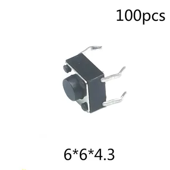 100ks/veľa 6*6*4.3 mm Interruptor 4 PIN Hmatové Takt prepínač 12V Push Button Micro Switch Priame Plug-in Self-Reset DIP Top