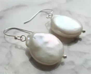 16-17 mm Prírodná Biela Barokový pearl náušnice Háčik Klasické Šperky, Módne Ženy, Svadobné, Umelé