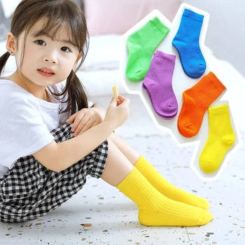 2 Páry Deti Ponožky na Jar a na Jeseň detské Ponožky Bavlna Zvislý Pruh Candy Farby Ponožky pre Chlapcov a Dievčatá 1-12 Rokov