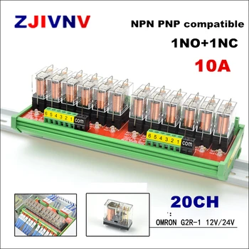20 Kanálov 1 SPDT, DIN lištu Namontovať G2R 12V 24V DC Interface Relé Modul PNP NPN kompatibilné