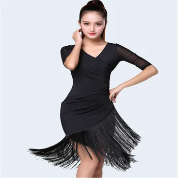 2021 Nové Módy Sexy Krátke rukáv latinskej Tanca Strapec jednodielne šaty pre ženy/female, Sála tango Cha Cha Rumba Kostýmy