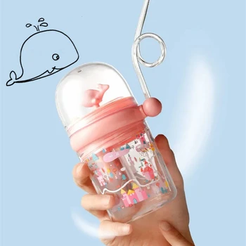250ml Deti Zábavné Veľryba rozprašovania Vody Pitnej Pohár Cartoon dojčenských Fliaš S Slamky Prenosné Deti Poháre Drinkware Pohár