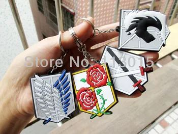 4 ks/veľa Shingeki no Kyojin Hračka Útok na Titan Bábika Prieskum Légie umiestnených / Miritary polícia / Training Corps Logo Keychains