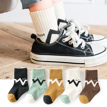 5 Párov/veľa Detí Bavlnené Ponožky Jeseň Zima Jar Deti, Chlapci Dievčatá Teplé Polovice Ponožky Cartoon Prúžok Športové Ponožky