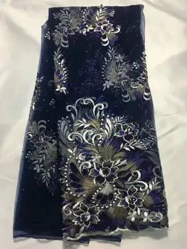 5Yards/pc najobľúbenejšie hlboké modré francúzsky čistý čipky textílie s korálkami kvetinové výšivky afriky oka čipky na šaty QN80-4