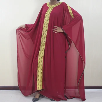 Africké Maxi Šaty, Sexy Lady Najlepšie Predaj Vysoko Kvalitnej 100% Bavlny Čisté Farebné Výšivky O-krku Voľné Batwing Rukávy Split