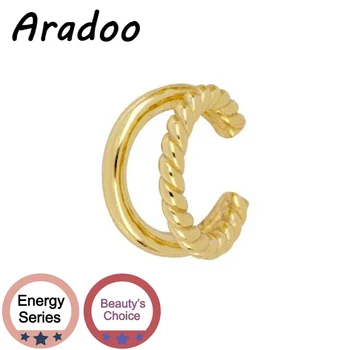 ARADOO C Typ Medený Pozlátený 18k Zlata Non-prepichnúť Ucho Klip Módne Jednoduché a Prispôsobené Konopné Lano Náušnice