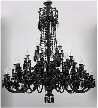 Cirkev 145 cm veľké Čierne Luster listry de cristal black Krištáľový Luster droplight villa Obývacia Izba hotel led svietidlá