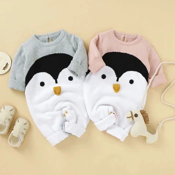 Deti, Dieťa, Chlapec, Dievča Deti Pletenie Dlhý Rukáv Remienky Na Jeseň Zima Baby Chlapci, Dievčatá Cartoon Penguin Remienky Oblečenie