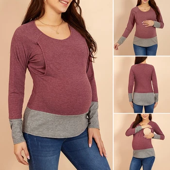 Dlhé Rukávy Materskej T-Shirt Bežné Kolo Krku Tehotenstva, Dojčenia Topy Materskej T-Tričko s Dlhými Rukávmi Ženy AN88
