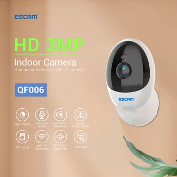 ESCAM QF006 3MP 1296P ICSEE APP INFRAČERVENÉ Nočné Videnie Bezdrôtový PTZ IP Kamera Home Security Alarm Humanoidný Detekcie CCTV Monitor