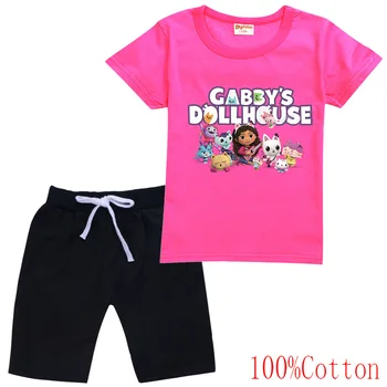 Gabby je domček pre bábiky Mačky T Shirt Dieťa Dievčatá Krátke Rukávy Bavlnené tričko+krátke nohavice 2ks Nastaviť Chlapci Tepláková súprava Deti Letné Oblečenie Sady