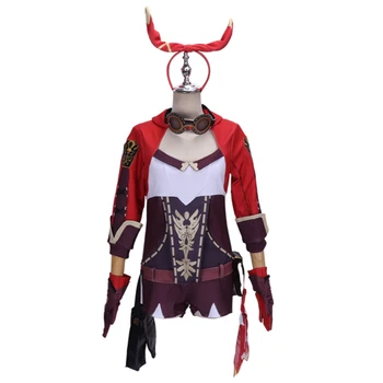 Hra Genshin Vplyv Projektu Amber Red Dievča Cosplay Kostým Halloween Ženy Oblek