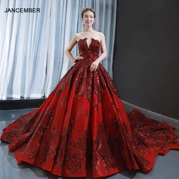 J66948 jancember sexy večerné šaty saténové o krk krátky rukáv čipky plesové šaty, vzor červené víno formálne šaty вечернее платье