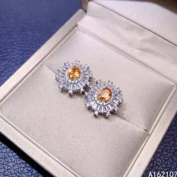 Jemné Šperky 925 Sterling Silver Vložkou S Prírodné Skvosty, dámske Luxusné Populárne Orange, Granát, Náušnice v Uchu Klincami Podporu Detecti