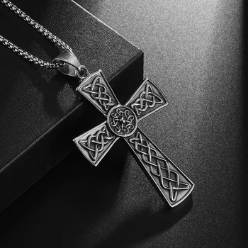 Keltský Kríž Náhrdelník Mens Viking Írsky Uzol Modlitba Prívesok Kríž Pánske Šperky z Nerezovej Ocele, retiazky