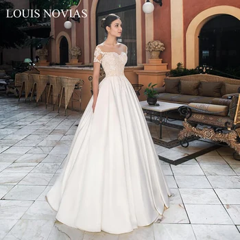 Louis Novias Vintage Svadobné Šaty, Saténové Šifón Neviditeľné Výstrihu Pláži Zips Plesové Šaty, Luxusné Mäkké Saténové Šaty Na Svadbu