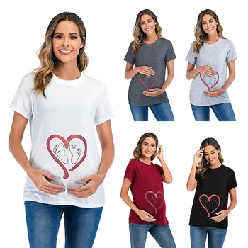 Materskej T-shirt 2022 Nové Materskej Oblečenie Dojčenie Oblečenie Láska Stopy Tlač Tehotné Oblečenie Bavlna Tehotné