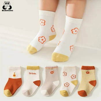 Modamama Nový 5 Párov/Veľa Baby Ponožky Jeseň Zima Organickej Bavlny Batoľa Ponožky Roztomilý Kreslený Dizajn Deti Ponožky Pre Dievčatá