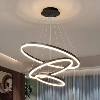 Moderné LED Lustre Reštaurácia Prívesok Svetlá Obývacia Jedáleň, Kuchyňa, Domáce Vnútorné Osvetlenie Black Ring Kruh Prívesok Lampy