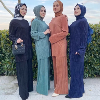 Moslimské Abaya Skladaný Arabčina Kaftan Ženy Islamskej Sady Topy, Nohavice Hidžáb Oblečenie Na Blízkom Východe Turecka Ramadánu Eid Dubaj Voľné Bežné