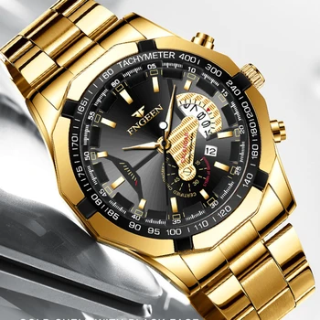 Muži Hodinky z Nerezovej Ocele Kapela Luxusné náramkové hodinky Quartz pre Mužov Kreatívny Dizajn Golden Hodiny s Svetelný List Dátum