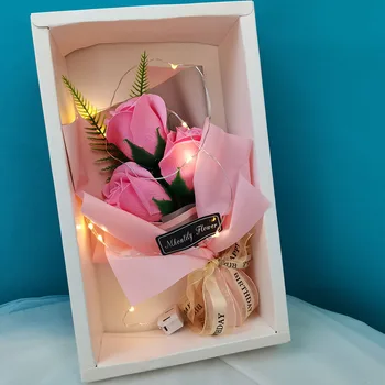 Mydlo Ruža Umelý Kvet Kytice s LED Svetlo, Svadobné Dekorácie, Darčekové Valentína pre priateľka Darček Kvet Políčko