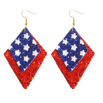 Móda Geometrické dvojitá Vrstva Kože Visieť Drop Náušnice pre Ženy Vlasteneckej Americké Vlajky Hviezdy Náušnice Deň Nezávislosti Darček