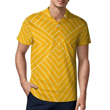 Nordic Vzor Bežné T-Shirts Art Deco Žltá Polo Shirts Muž Street Style Tričko Pláži Short-Sleeve Polo-Tričká Veľká Veľkosť 5XL
