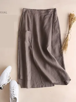 Nová Letná Bavlnená posteľná Bielizeň Midi Sukne pre Ženy, Elastické Vysoký v strede zúžený Vintage Retro Mid-dĺžku Sukne Čierna Béžová Mujer Faldas