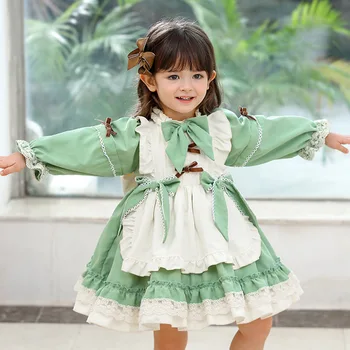 Nové Lolita detské Šaty s dlhým rukávom bežné šaty pre dievčatká