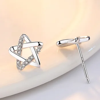 Nové Módne Jednoduché, Krásne Pentagram Stud Náušnice Lesklé Crystal Minimálne Malé Náušnice Stud Roztomilý Náušnice, Piercing Šperkov Dary