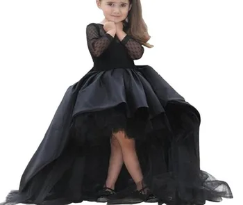 Nové Čierne Sprievod Šaty Jewel Dlhý Rukáv Kvetina Dievča Šaty Pre Batoľatá Dospievajúce Deti Formálne Narodeninovej Party Prijímanie 2018