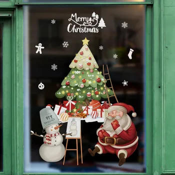 Okno, sklo, Vianočný stromček, dekorácie, nálepky, Festival atmosféra, dekorácie, nálepky, Nový Rok, Santa Claus nálepka na stenu