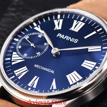 PARNIS Mechanické Ručné Navíjanie pánske Hodinky Svetelný Mraks 44 mm Náramkové hodinky Kožený Remienok 6497 Pohyb