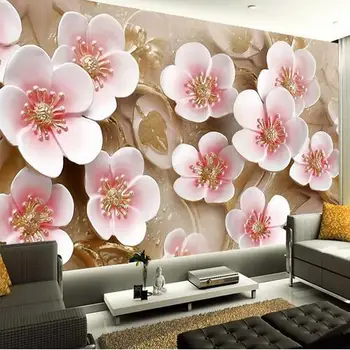 Peach Blossom Veľké Nástenné Tapety 3D Abstraktné Ružový Kvet Vlastná Veľkosť Foto Tapety Stereoskopické nástenné Maľby Wall Paper Roll