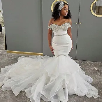 Perlové Afriky Morská víla Svadobné Šaty Ramena Flitrami Viazané Tylu Svadobné Šaty vestido de fiesta de boda
