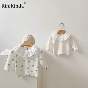 RiniKinda 2023 Jar Nové Dieťa, Baby, Dievčatá Bežné Topy Batoľa, Dieťa Dievčatá T-shirt Long Sleeve Prehrabať Bavlna Deti Oblečenie