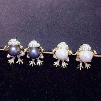 roztomilý 12MM pearl žaba stud náušnice veľké korálky 925 sterling silver s kubický zirkón jemné ženy šperky doprava zadarmo