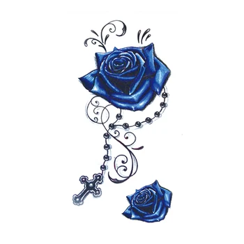 Ruže Kvety Viniča Nepremokavé Dočasné Tetovanie Nálepky Modrá Perlový Náhrdelník Kríž Falošné Tetovanie Flash Tatoos Ramena Body Art pre Ženy