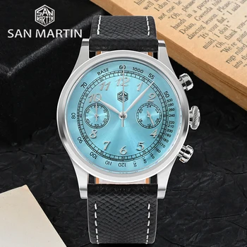 San Martin pánske Top Chronograf Hodinky 38mm Módne Luxusné vk6430 Quartz Hodinky Mužov 5ATM Nepremokavé Sapphire Zrkadlo Náramkové hodinky