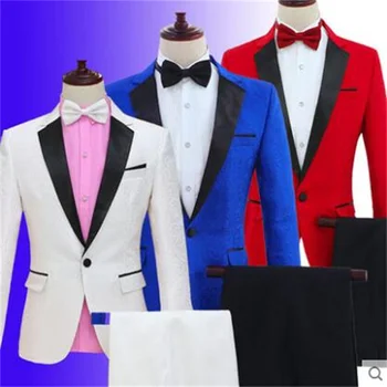Spevák star štýl anglicko tanečnej scény oblečenie pre mužov, ženích farby nastavené pomocou nohavice pánske svadobné obleky, kostýmy formálne šaty kravatu XL