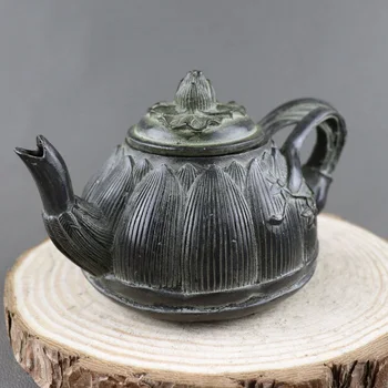 Starožitný Staré QingDynasty bronz banku,Lotus tea pot,ruky-rezbárstvo,Domáce Dekorácie / zber a ozdoby, doprava Zdarma