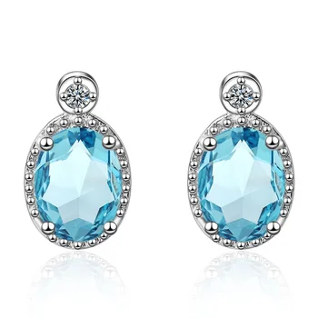 Strieborné Pozlátené Veľké Stud Náušnice Modré Crystal Gem Elipsovitý Rez Stud Náušnice Nádherné Šperky dámske Dievčatá Svadobné 2021
