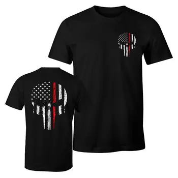 Tenká Červená Čiara Vlajku USA Hasič Lebky Vlasteneckej T-Shirt. Letné Bavlna Krátky Rukáv O-Krku Mens T Tričko je Nové S-3XL