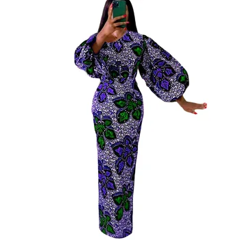 Tlač Polyester Afriky Šaty pre Ženy Jeseň Africkej Ženy Dlhý Rukáv O-krku Dlhé Šaty Maxi Šaty Afriky Oblečenie