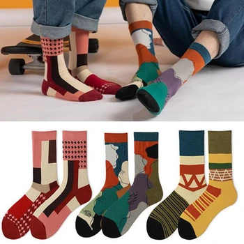 Trendový Pár Ponožky Žena Jesenné a Zimné Japonské Nepravidelný AB Tvorivé Ponožky Ženy Módne Jednoduché Teplé Bavlnené Ponožky